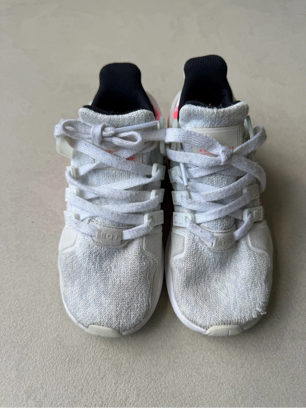 adidas Kids White Sneakers with Neon Pink Accents